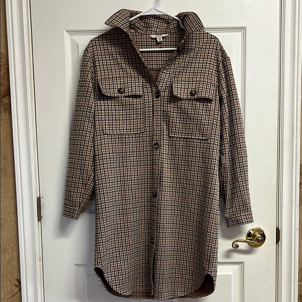 C By One Plaid Longline Shirt Jacket